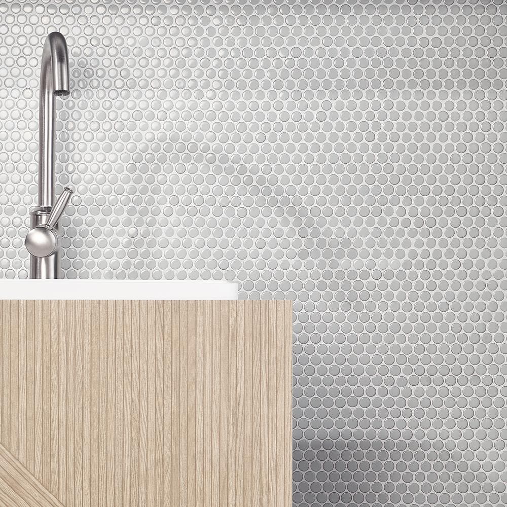 Gray Polished Ceramic Penny Round Mosaic Tile for Kitchen and Bathroom