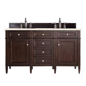 Brittany 60 in. W x 23.5 in. D x 34 in. H Bath Vanity in Burnished Mahogany with Eternal Marfil Quartz Top