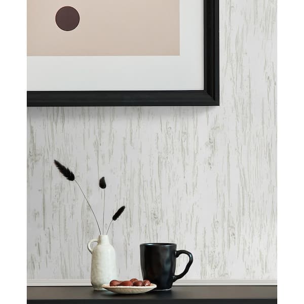 56 sq. ft. Metallic White Dove Alaska Birch Faux Texture Unpasted Wallpaper Roll
