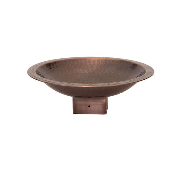 14 in. Hammered Copper Birdbath, Garden Accent for 4 x 4 Wooden Post, Solid Brass, Antique Copper Finish, Brown