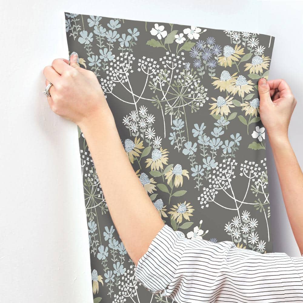 Grey Floral Non-Pasted Washable Wallpaper Roll
