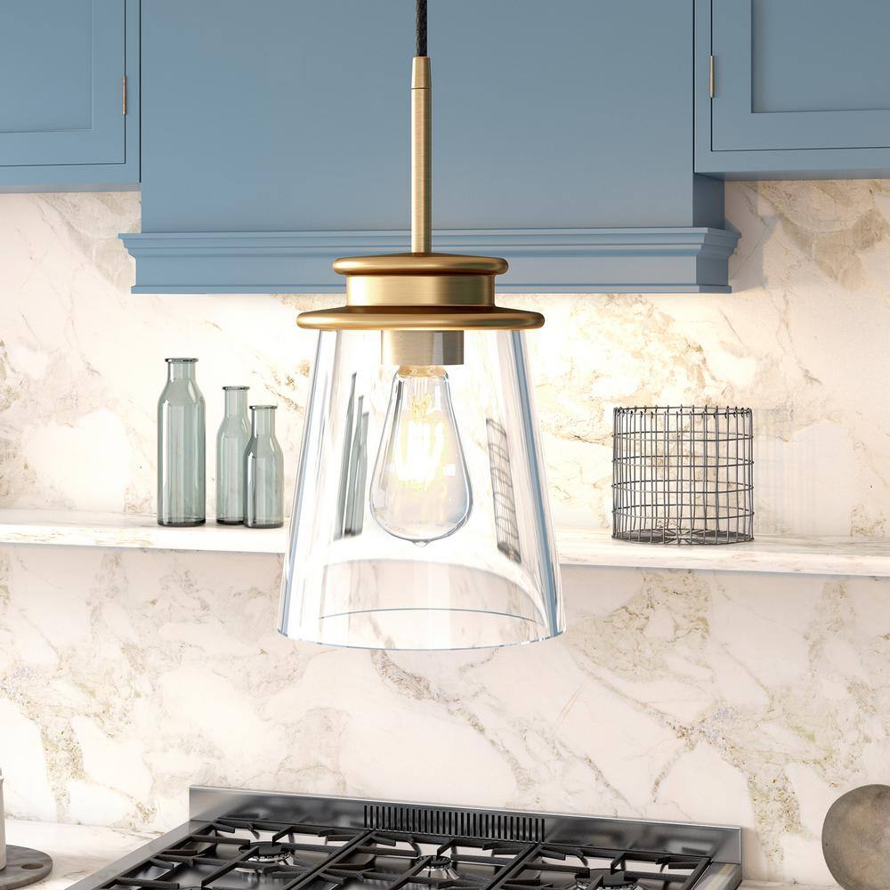 Elwood Brushed Brass Drum Pendant with Adjustable Cord