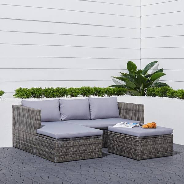 Vifah Daytona 3-Piece Wicker Outdoor Sectional Set with Gray Cushions
