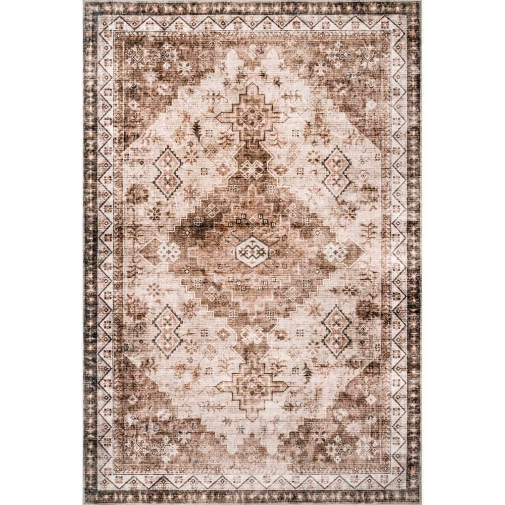 Jessamine Beige Geometric Washable Synthetic Area Rug