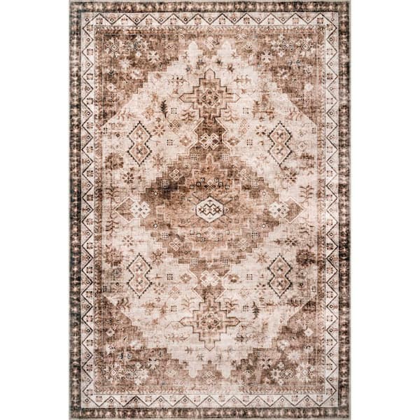 Jessamine Geometric Machine Washable Beige 4 ft. x 6 ft. Area Rug