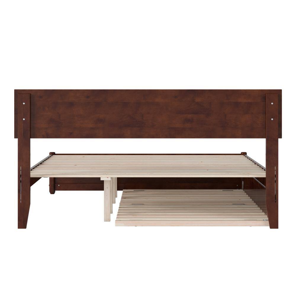 Walnut Queen Wood Platform Bed with Trundle and Headboard