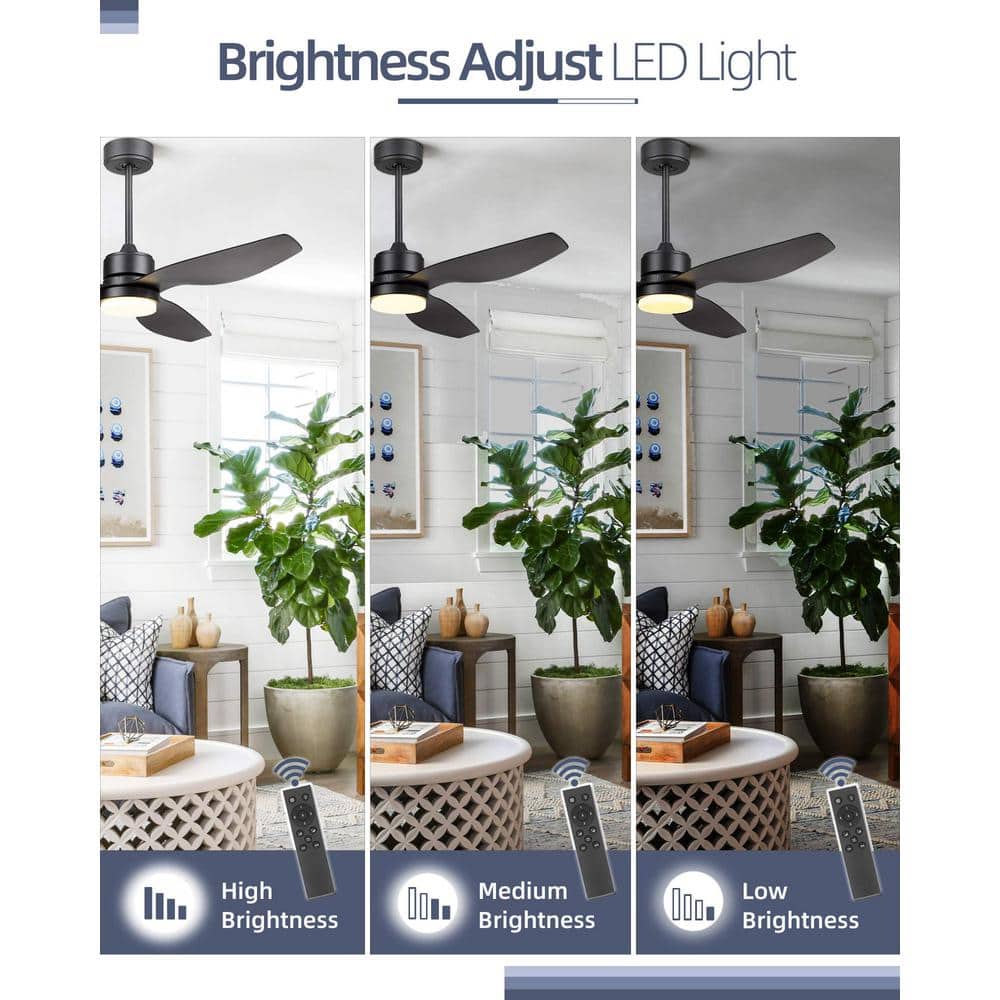 52-Inch Matte Black Ceiling Fan with LED Light and Remote
