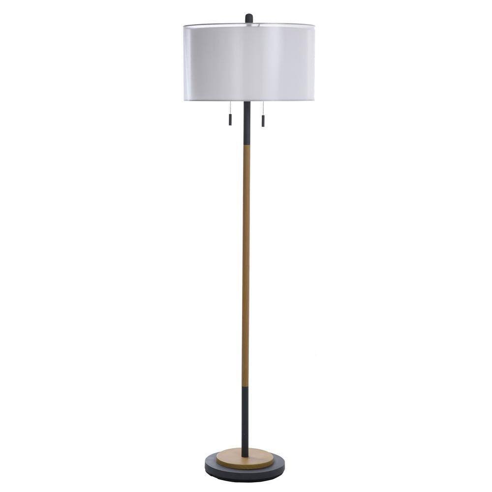 Lari 63" Black and Wood Industrial Floor Lamp with Drum Shade