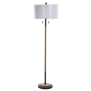 Lari 63 in. Industrial Black Metal and Wood Floor Lamp with Double Shade