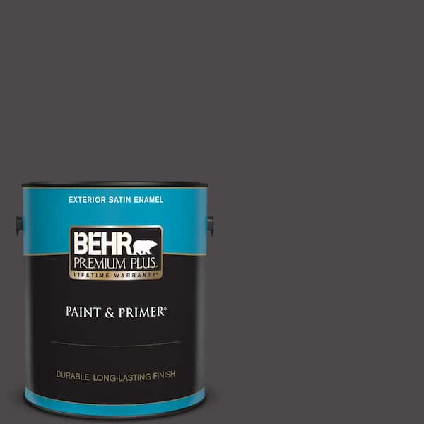BEHR PREMIUM PLUS 1 gal. #N530-7 Private Black Satin Enamel Exterior Paint & Primer
