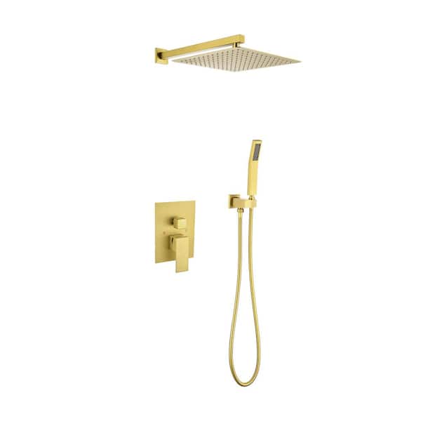Fapully Single-Handle 1-Spray Shower Faucet 2 GPM 12 in. Wall Mount with Drip Free Pressure Balance Valve in Brushed Gold