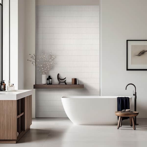 White Stacked 12 in. x 12 in. x 0.24 in. Matte Porcelain Mesh-Mounted Mosaic Floor and Wall Tile (14.1 sq. ft./Case)