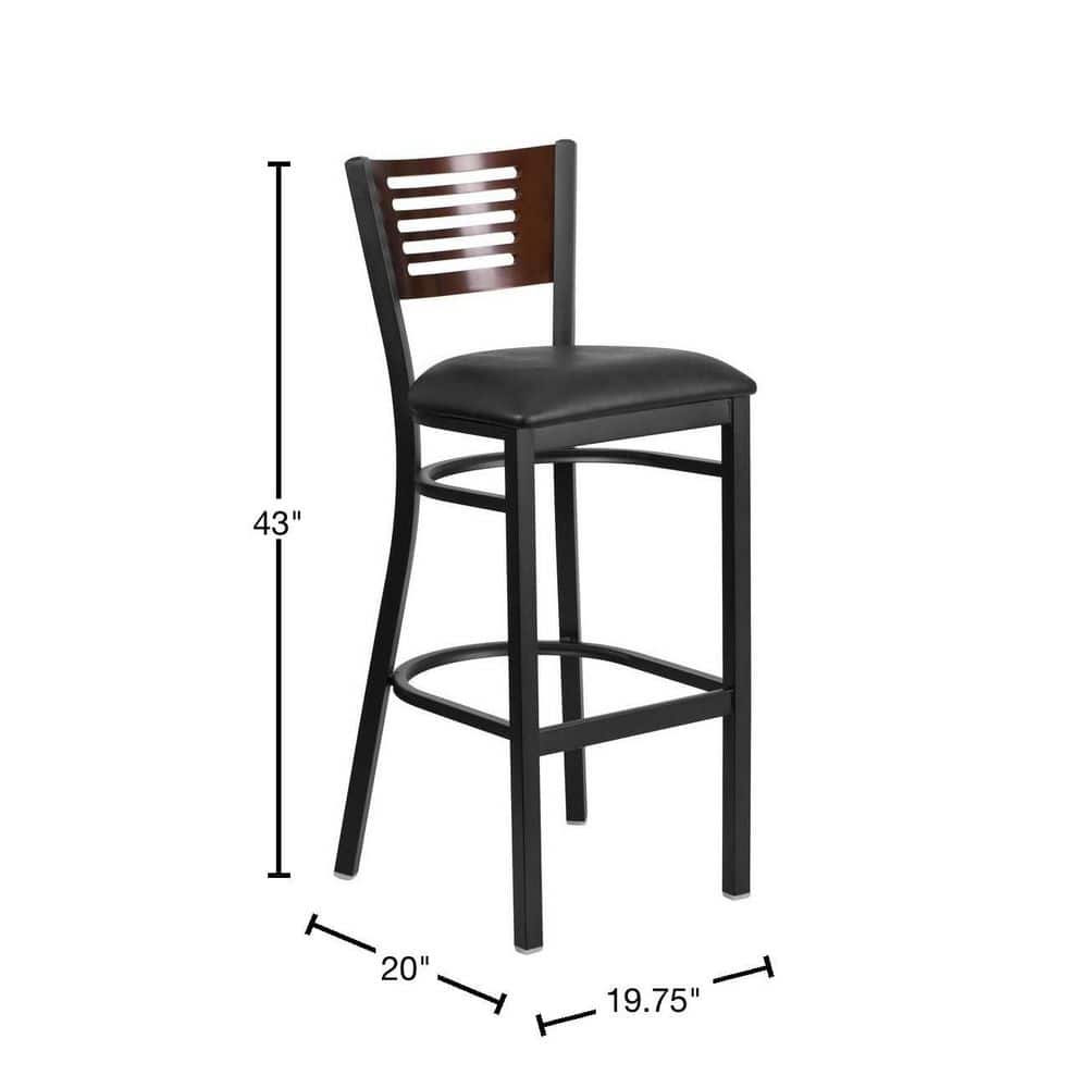 Walnut Wood Back Black Vinyl Seat Metal Barstool