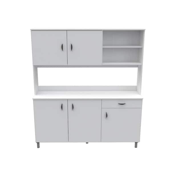 Inval Ready to Assemble 62.99 in. W x 70.08 in. H x 15.75 in. D Wood Ready to Assemble Breakroom Storage Cabinet in White