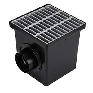 12 in. Square Catch Basin Drain Kit with 2-Opening Catch Basin Steel Grate 2-Outlet Adapters 1-Outlet Plug