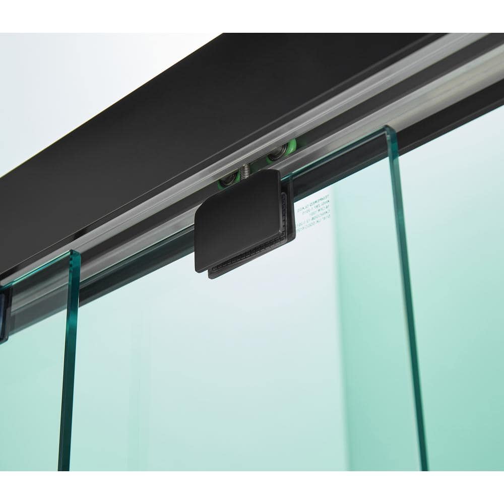 60" Matte Black Semi-Frameless Sliding Shower Door with Clear Glass