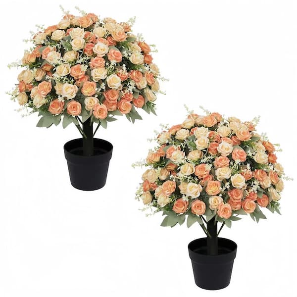 24 in. Yellow Artificial Rose - Lifelike Faux Floral Plants - Suitable for Indoor and Outdoor Decoration - 2-Pot Set