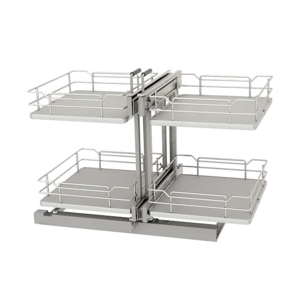 Steel 2-Tier Pullout Solid Bottom Organizer for Blind Corner Cabinets w/ Soft-Close
