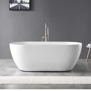Ayago 59 in. Freestanding Flatbottom Soaking Bathtub in White Including Satin Nickel Overflow and Pop-up Drain