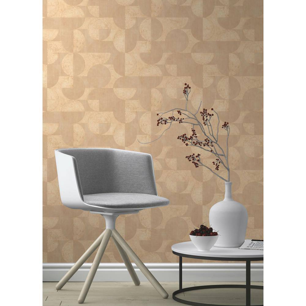 Light Brown Geometric Circles and Rectangles Non-Woven Wallpaper