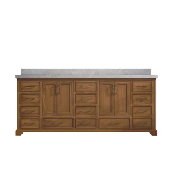 Willow Collections Charlotte Teak 84 in. W x 22 in. D x 36 in. H Double Sink Bath Vanity in Dark Natural with 2 in. Empira Qt. Top