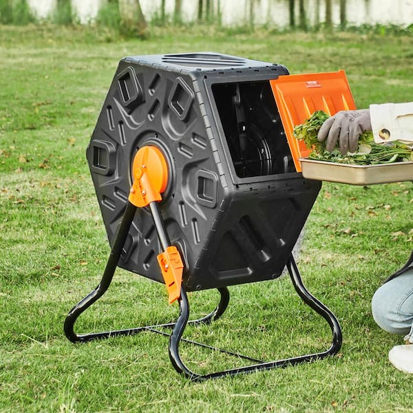 Compost Bin 18.5 Gal. Small Composting Tumbler Compact Single Rotating Chamber with Sliding Door and Frame