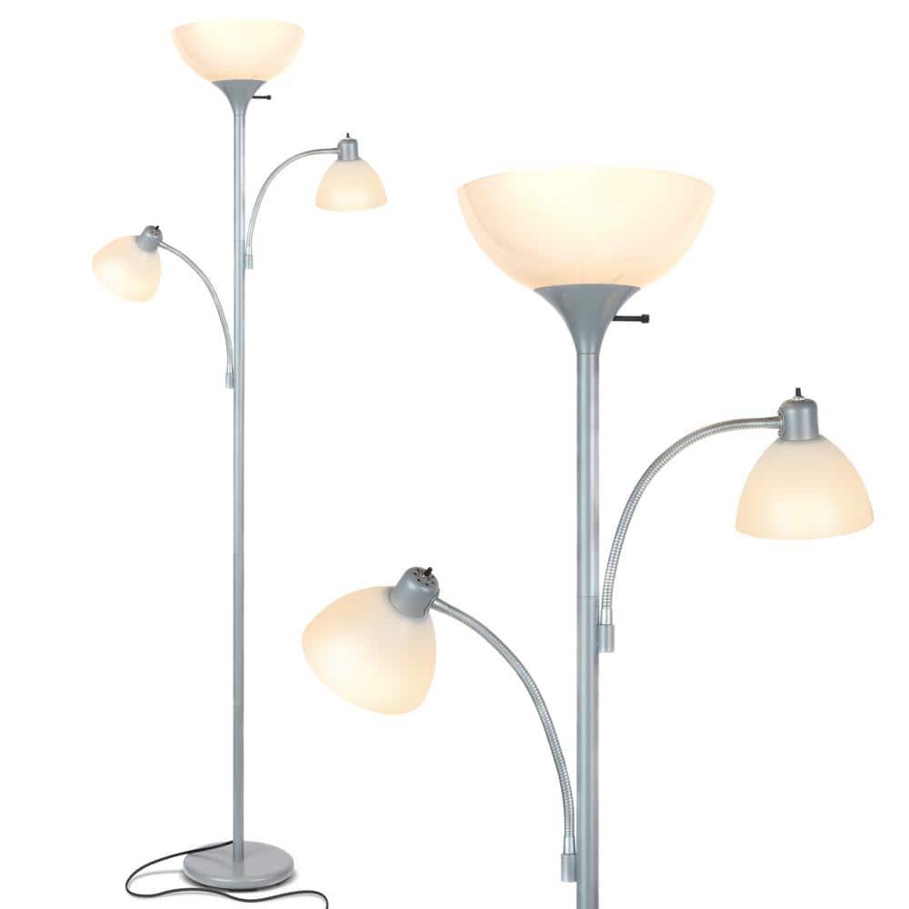 Brightech Sky Dome Double 72 in. Silver LED Torchiere Floor Lamp with 2 ...