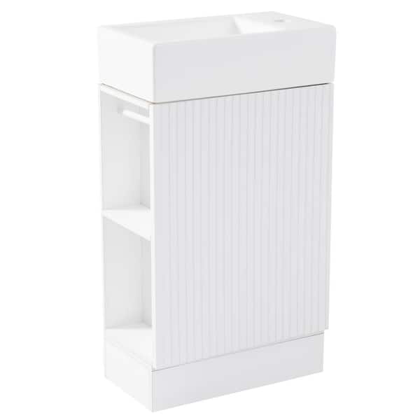 Modern 18.6 in. W x 10.6 in. D x 33.2 in. H Single Sink Freestanding White Bath Vanity in MDF Board with Ceramic Top