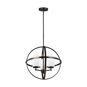Alturas 3-Light Brushed Oil Rubbed Bronze Modern Hanging Globe Chandelier with Satin Etched Glass Shades