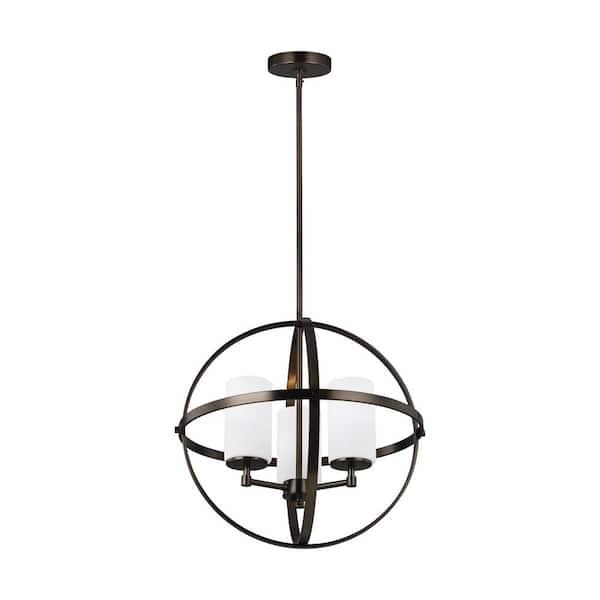Generation Lighting Alturas 3-Light Brushed Oil Rubbed Bronze Modern Hanging Globe Chandelier with Satin Etched Glass Shades