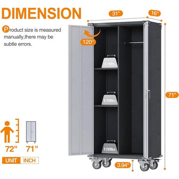 Kaikeeqli 16 in. D x 71 in. H x 32 in. W Black Steel Wardrobe, Metal Locker  for HomeOffice and Laundry Room, Freestanding Cabinet ZYHD-WJGYG-B - The  Home Depot