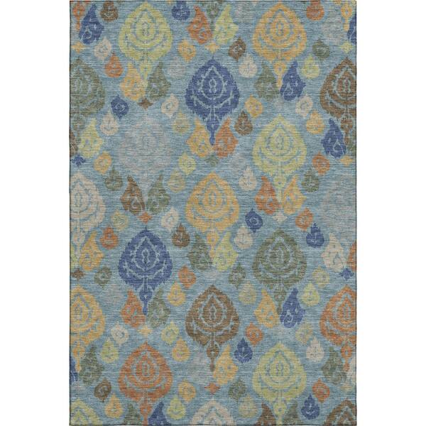 Mayfield Premium Machine Washable Abstract AMF2460 Teal 5 ft. x 7 ft. 6 in. Area Rug
