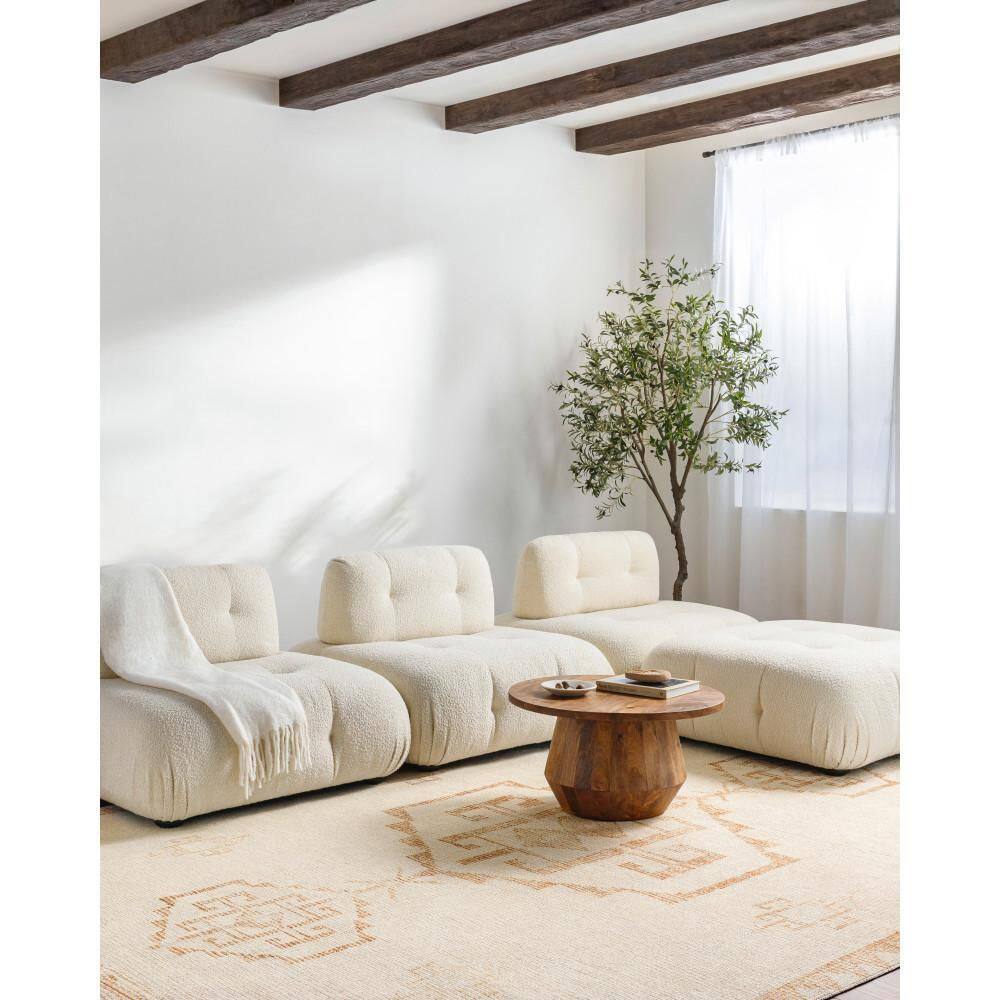 Ivory and Gold Hand-Knotted Synthetic Area Rug