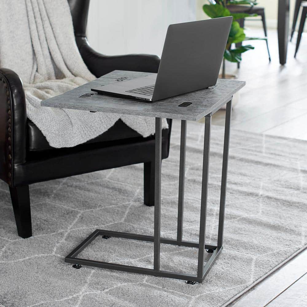 Jamestown Gray and Black Metal Extendable C-Shaped Side Table