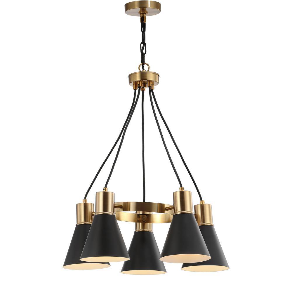 Markle 22" Matte Black & Brass Gold 5-Light LED Chandelier