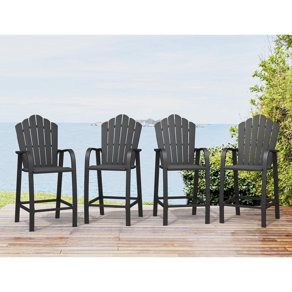 LUE BONA Black Aluminum Frame Outdoor Bar Stools Bar Height Adirondack