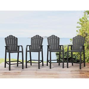 Black Aluminum Frame Outdoor Bar Stools Bar Height Adirondack Chairs Set for Balcony (4-Pack)
