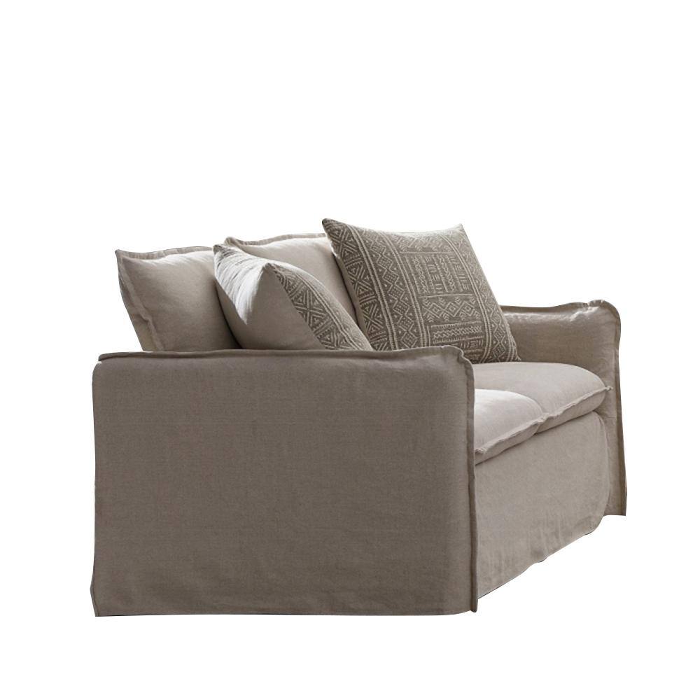 Beige Linen Loveseat with Removable Cushions and Wood Frame