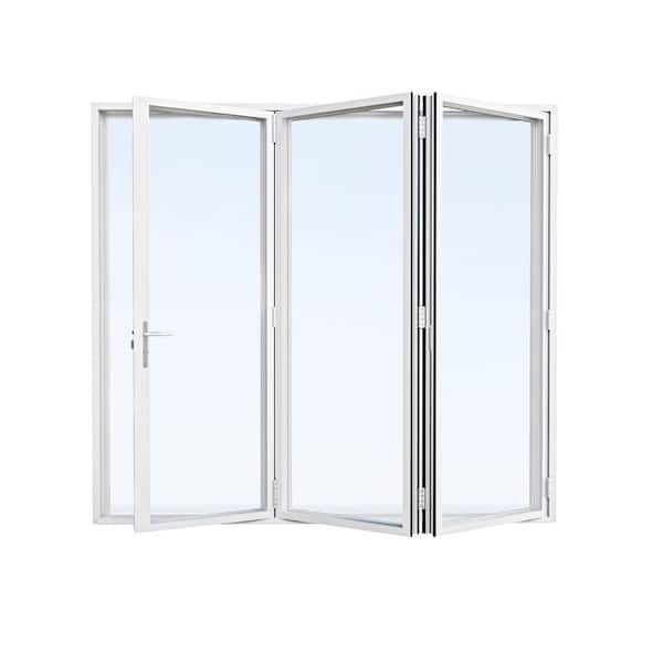 96 in. x 80 in. Right Swing/Outswing Double Tempered Glass White Aluminum Folding Patio Door