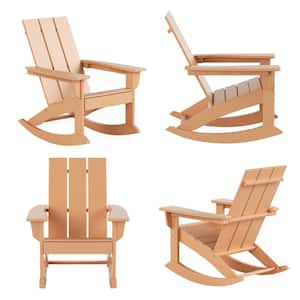 Shoreside Teak Plastic Adirondack Outdoor Rocking Chair (Set of 4)