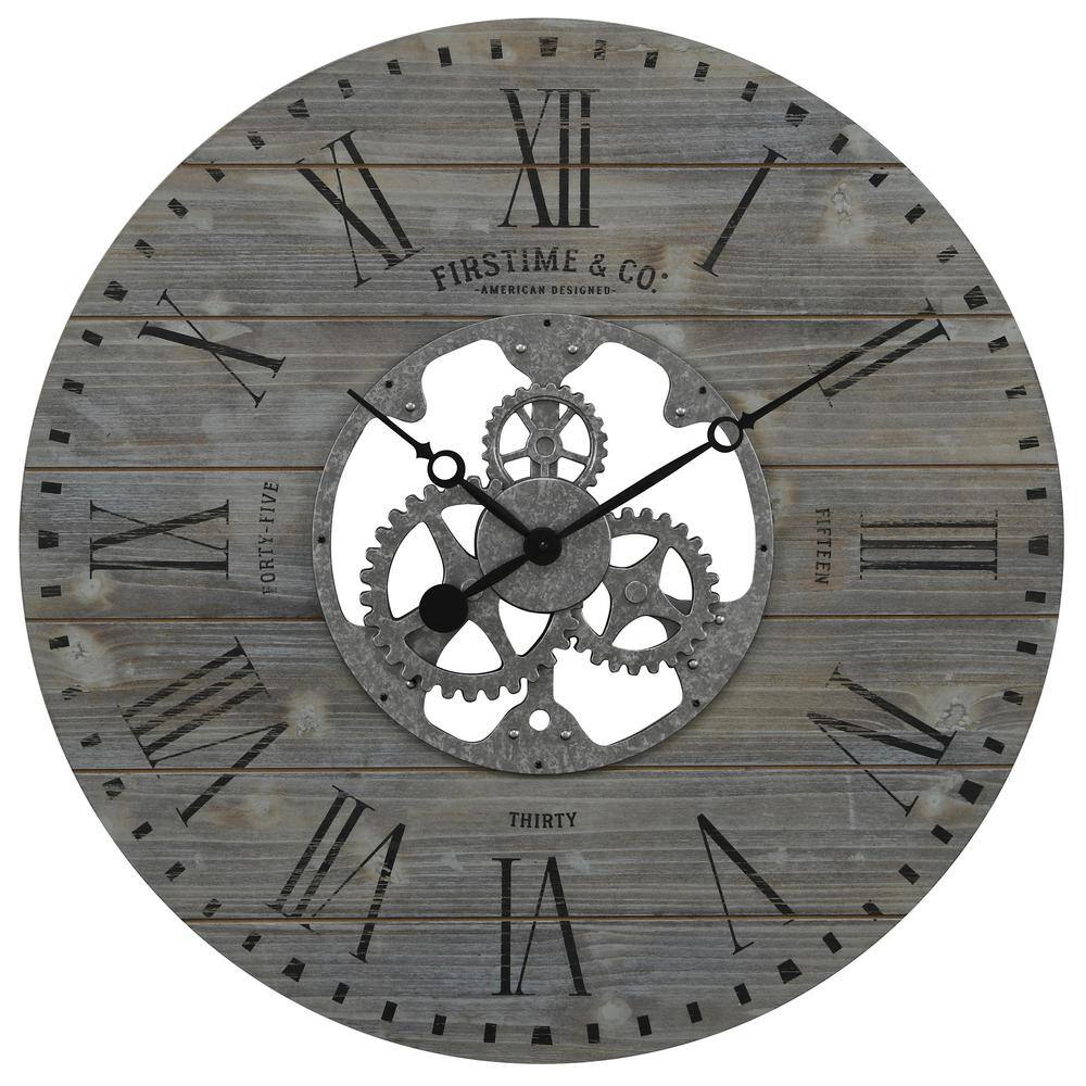 Oversized Gray Wood and Metal Farmhouse Wall Clock