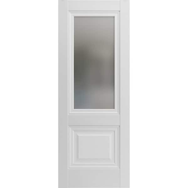 28 in. x 80 in. Solid Wood Frosted Glass White Interior Door Slab