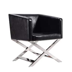 Hollywood Black and Polished Chrome Lounge Accent Arm Chair