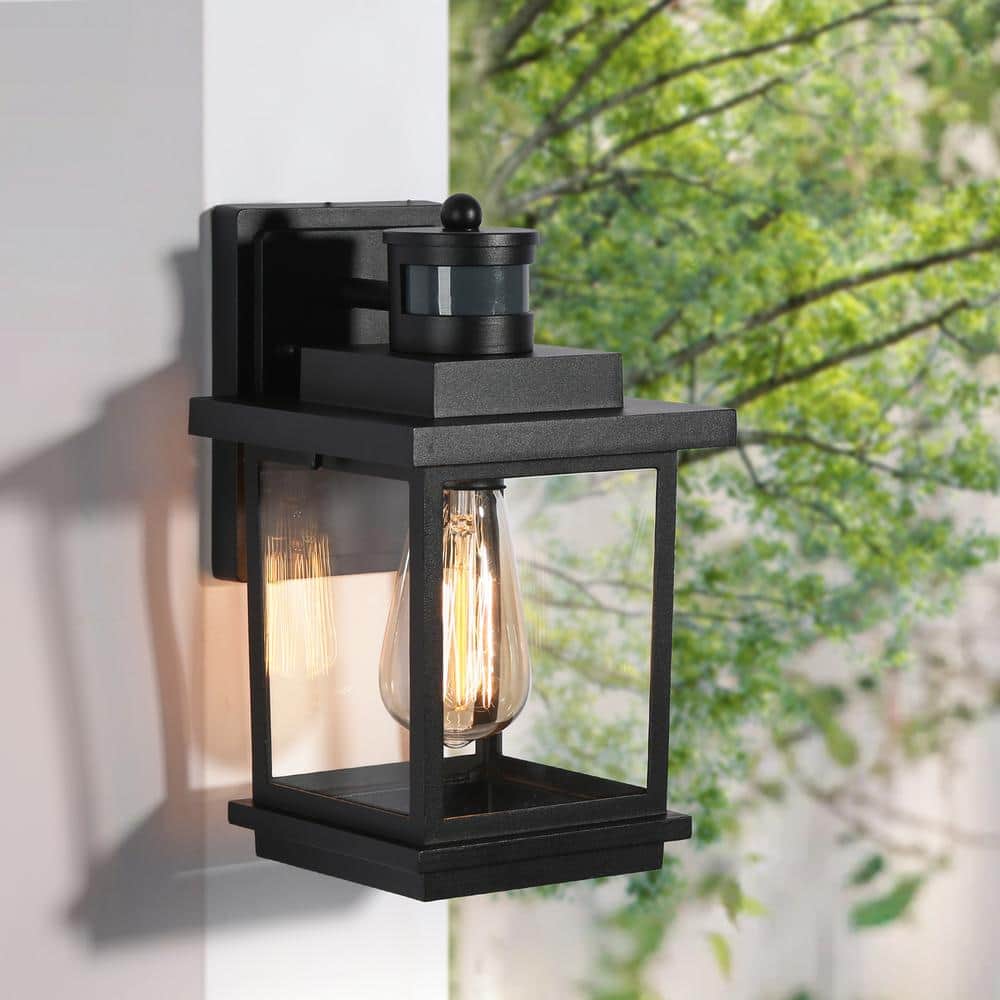 Black Iron Dimmable Lantern Sconce with Clear Glass