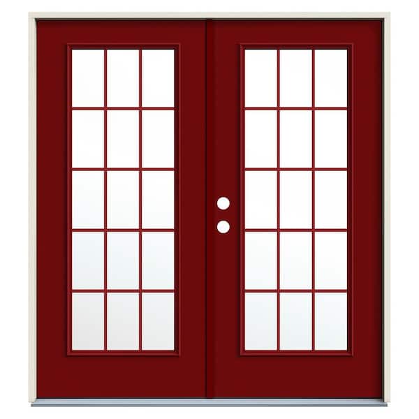 72 in. x 80 in. Red Left-Hand/Inswing Steel French Patio Door w/15 Lite Low-E Glass, Rot Resist Jamb and Brickmould