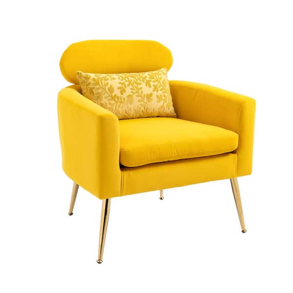 ATHMILE Yellow Velvet Accent Arm Chair (Set of 1)