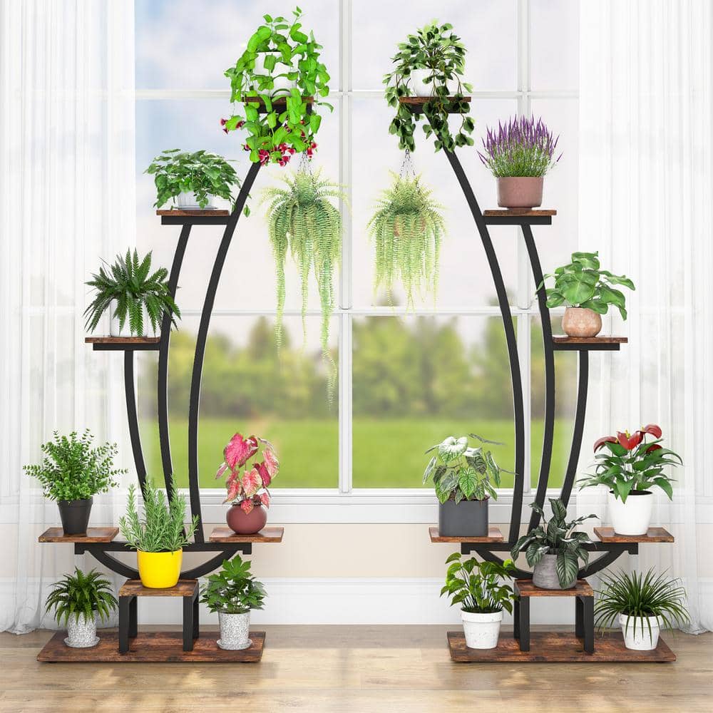 BYBLIGHT Wellston 43.7 in. Rustic Brown Round Wood Corner Plant Stand  Indoor, 6 Tier Plant Shelf Flower Stand Tall Potted Plant BB-ZHS007XF - The  Home Depot