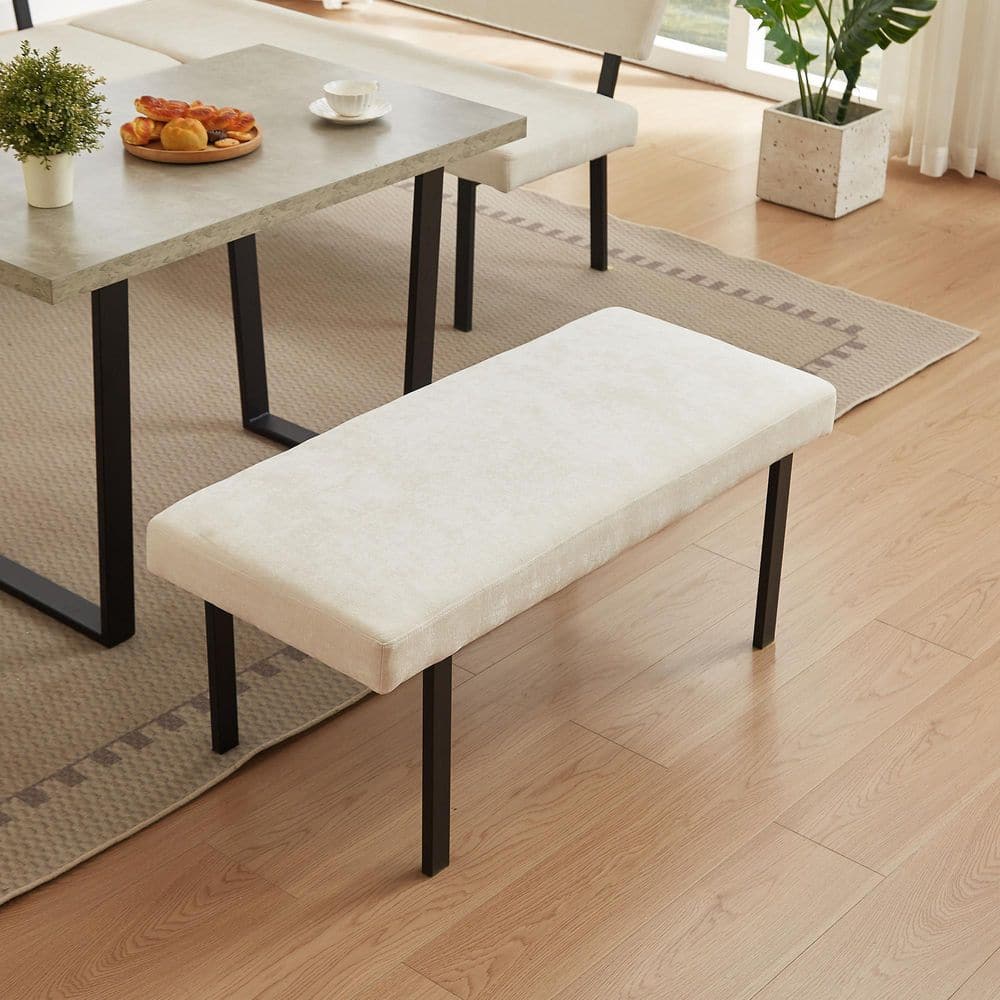 43.3 in. Modern Beige Dining Bench Backless with Metal Legs