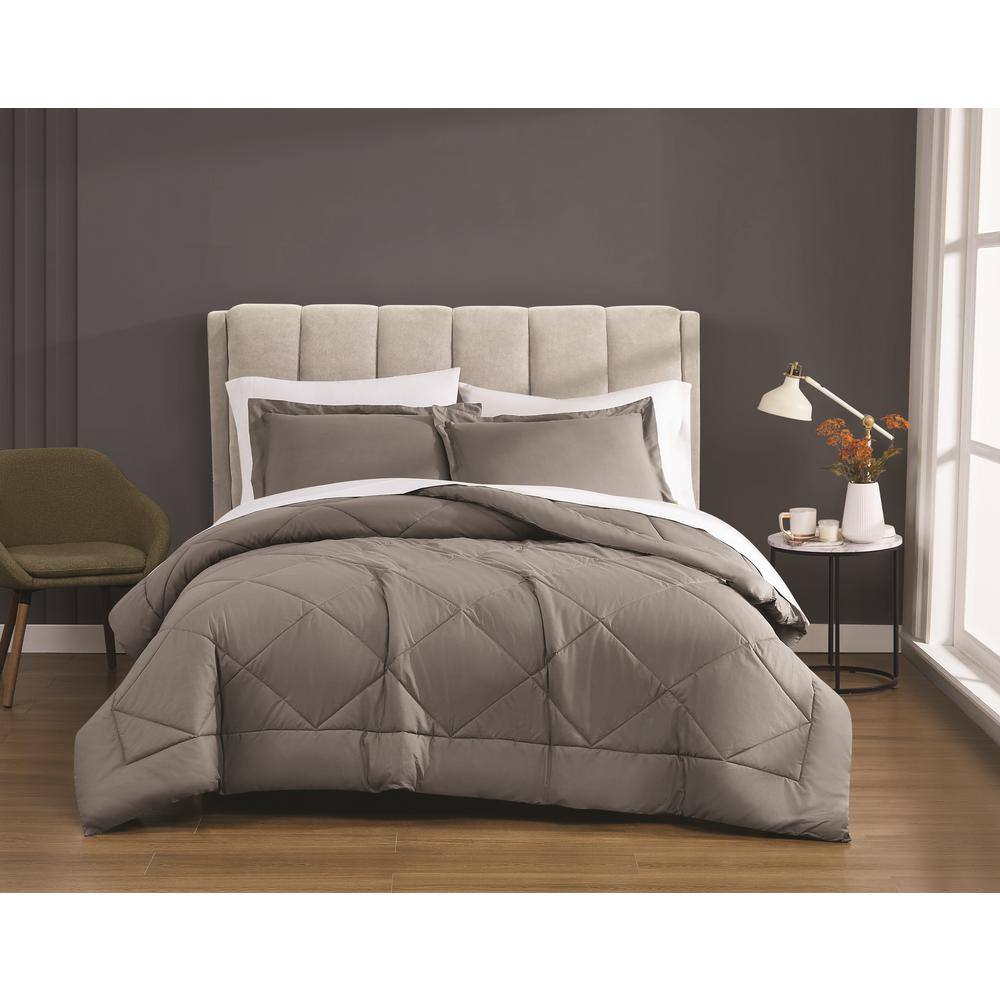 Gray Cotton Percale King Comforter Set with Down Alternative Fill