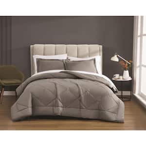 3-Piece Grey Solid Cotton Percale King Comforter Set